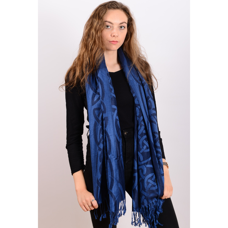 Celtic Knotwork Pashmina Scarf Navy Blue